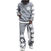 VIPWOLF Men's 2 Piece Sweatsuit Long Sleeve Star Hoodie Pullover and Y2K Stacked Sweatpants Sets