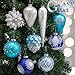 Valery Madelyn 10ct Winter Wishes Glass Christmas Ball Ornaments Silver and Blue,Themed with Tree Skirt(Not Included)
