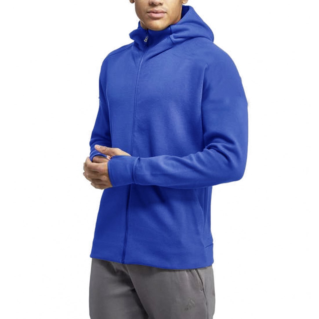 Full sleeve zipper plain royal blue with big hood and thumb hole hoodie