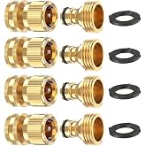 Kesfitt Garden Hose Quick Connect 3/4 Inch GHT Solid Brass Hose Connector Adapter Kit Fitting No-Leak Water Hose Female and Male Adapter (4 Sets)