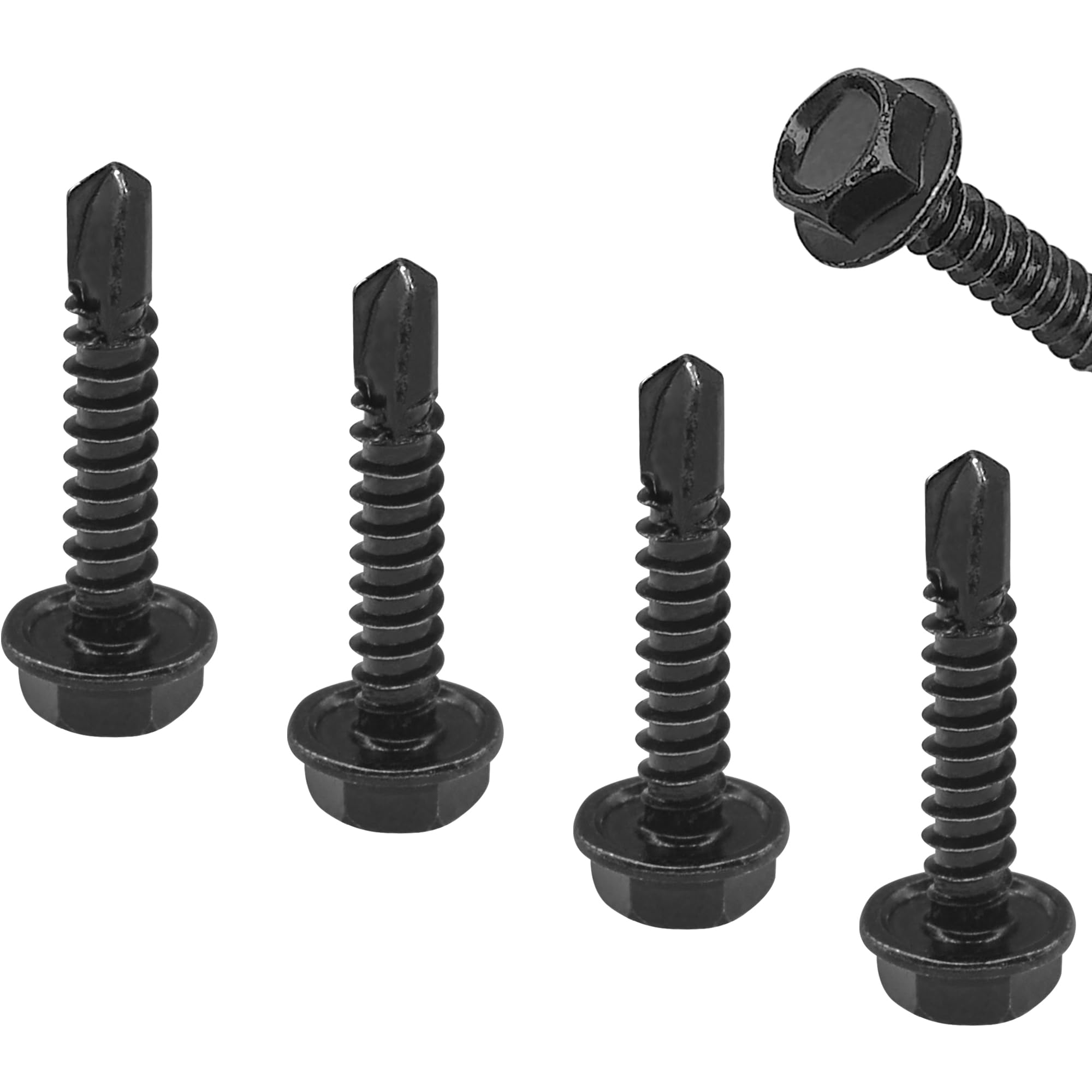 60 PCS Hex Head Self-Tapping Screws for Metal,Black 410 Stainless Steel Self-Drilling Screws (M4.8 * 25mm) — image 1
