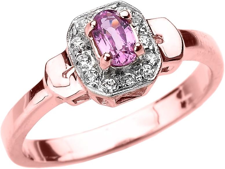 Solid 10k Rose Gold Beautiful Diamond and Pink Sapphire Engagement Ring