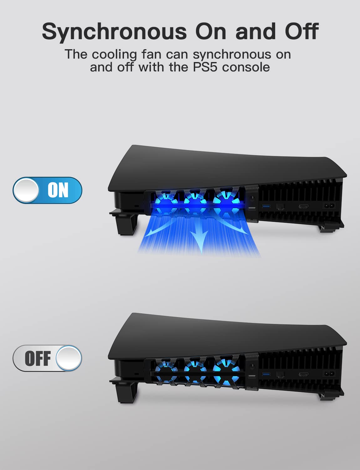 NexiGo PS5 Horizontal Stand with Slient Cooling Fan, [Auto On/Off], [Minimalist Design], Compatible with PlayStation 5 Disc & Digital Editions, Built-in LED Light, Extra USB Port, Black
