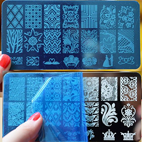 WOKOTO Nail Art Stamping Plate Stamper Scraper Set Lace Flower Image 6Pcs Nail Art Template With 1 Stamper 1 Scraper Manicure Plates kit