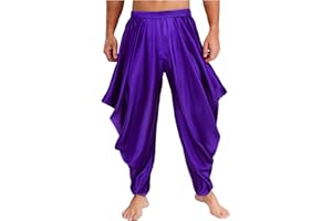 easyforever Men's Mythical Satin Loose Harem Pants Arabian Prince Costume Lantern Trousers