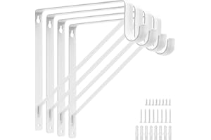 APOCHON 4 Pack Heavy Duty Closet Shelf Rod Brackets 11x11 Inch, 300lbs Wall Mount Closet Shelves Bracket with Rod Shelving Support, Closet Pole Support Bracket with Fixed Hardware, White