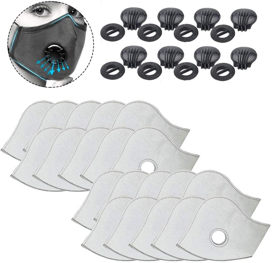 Set of 20 Activated Carbon N99 PM2.5 Filters and 4 Exhaust Valves Replacement, Active Carbon Filters for Mesh or Neoprene Mask