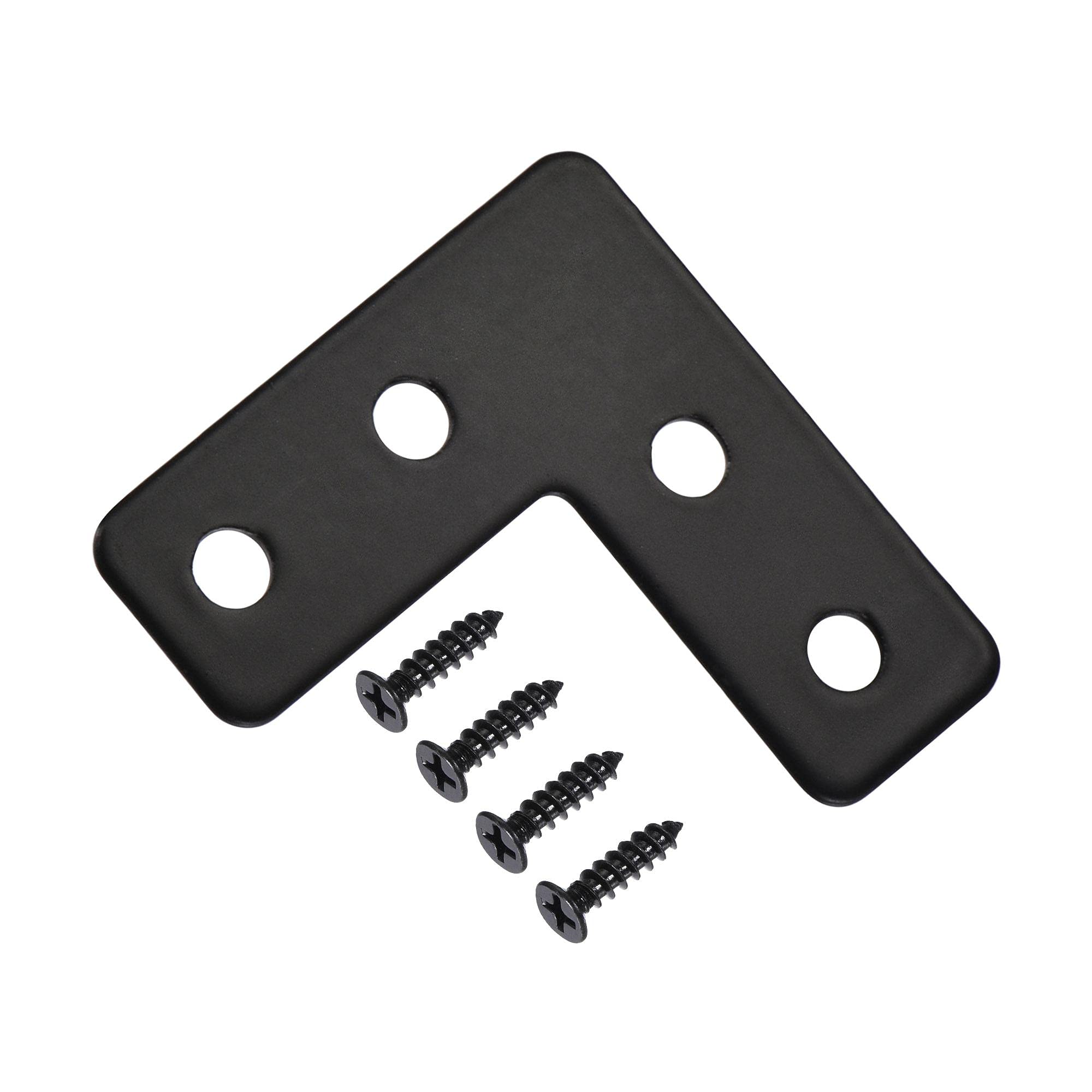 sourcing map L Shape Brace 40mmx40mm Mending Repairing Flat Brackets for Joint Fastener with Screws Black 20Pcs