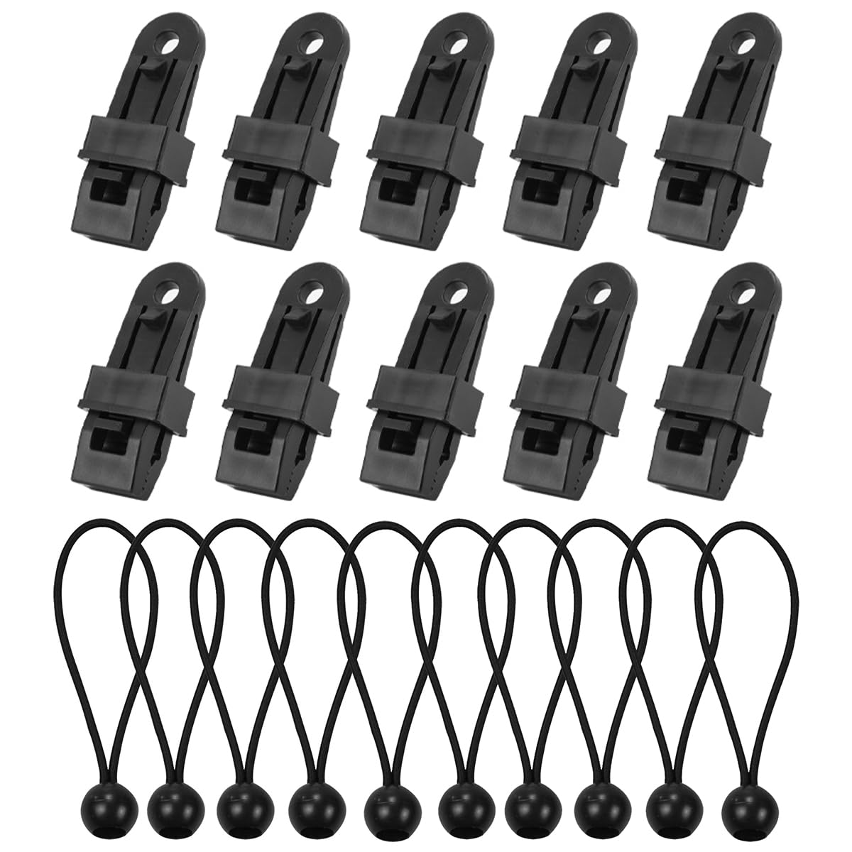 20 PCS ZONADAH Tarp Clips Set 10 Tent Clips with 10 Tent Cords Awning Clips Cords with Balls Tarpaulin Clamps Camping Accessories