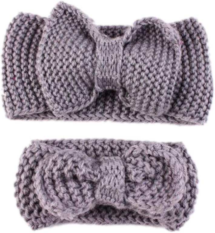 RICCOS ( TM ) Fashion Mom and Baby Matching Handmade Knit Bow Headband Women Headband Infant Kids Crochet Hair bands Warm Hair Accessories Headband