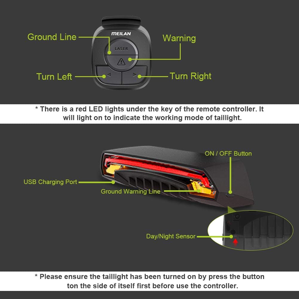 MEILAN X5 Smart Bike Tail Light with Turn Signals and Automatic Brake Light Wireless Remote Control Bike Rear Light Back USB Rechargeable Safety Warning Cycling Light Fits on Any Road Bicycle : Sports & Outdoors