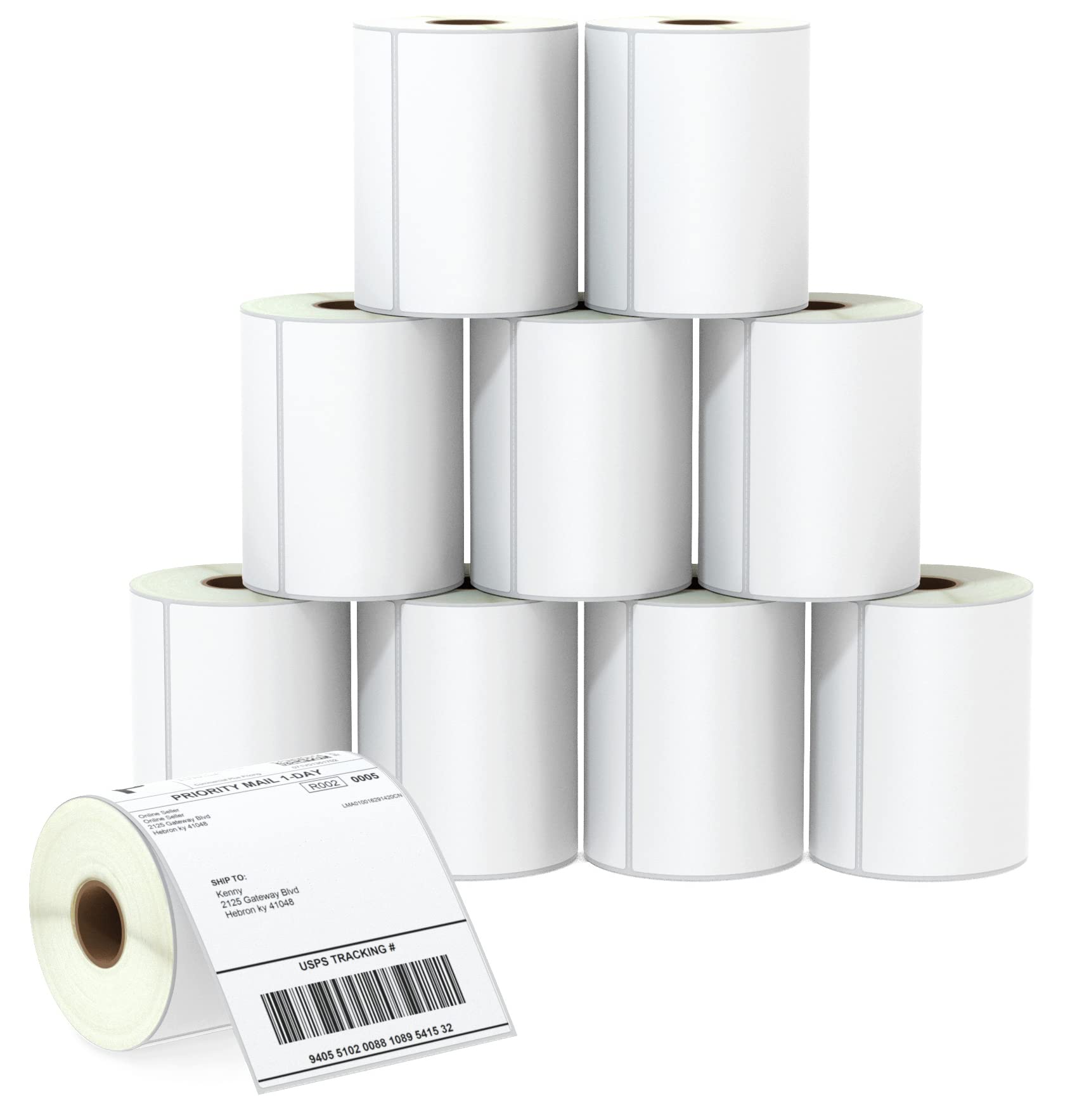 BETCKEY - 102mm x 152mm(4 in x 6 in) Blank Shipping Thermal Labels, 250 Perforated Stickers per Roll Compatible with Zebra & More Printers [10 Roll/2500 Labels]