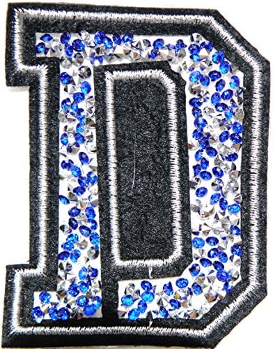 3" (A-Z) Blue Crystal English Letter Character Alphabet Rhinestone Shiny Patch Iron on Embroidered Craft Handmade Baby Kid Girl Women Sexy Lady DIY Accessories Costume (D (2.5"wide x 3"tall))
