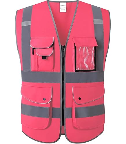JKSafety 9 Pockets High Visibility Zipper Front Safety Vest With