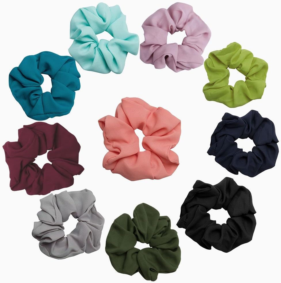 Kicosy Scrunchies Hair Scrunchies for Women 10 Pack Women Hair Scrunchies Korean Soft Linen Hair Elastics Chiffon Hair Bow Ponytail Holder Hair Accessories for Women(Solid Color)