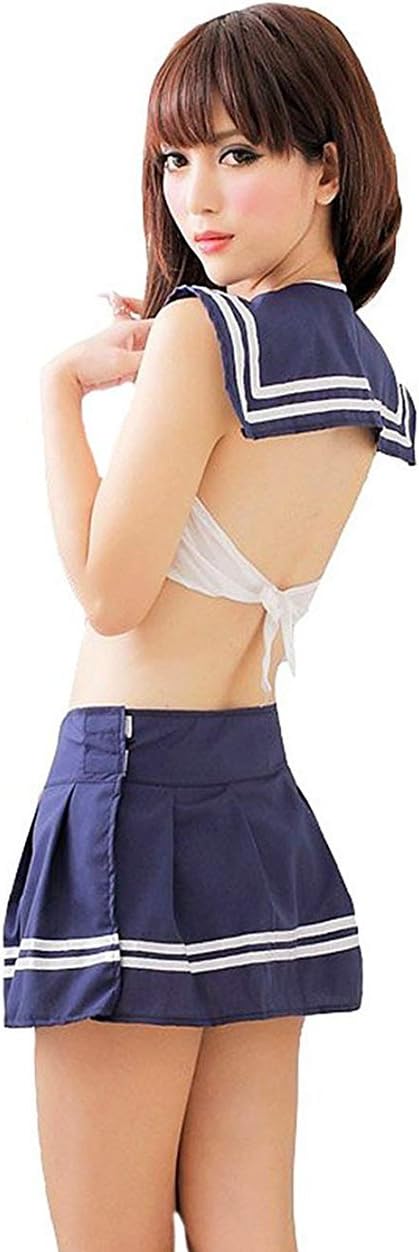 YUANMO Women Sexy Lingerie Schoolgirls Cosplay Sailor Costumes Outfit with Socks, Blue - Image 3