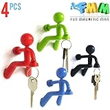 Fun Magnetic Man 4 pcs Fridge Magnets Refrigerator Key Holder Magnetic Man Keychain with Strong Magnet and Wall Climbing Man Design Holds Up to 1.4 lbs for Home Office Gift Decoration