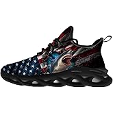 Shark Shoes for Women Men Great White Shark American Flag Tennis Sneakers Running Walking Shoes Gifts for Her Him,Size 5.5 Men/7.5 Women Black