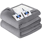 Sealy Electric Blanket Queen Size, Flannel & Sherpa Heated Blanket, 10 Heat Settings, Auto Shut Off, Machine Washable, Light Grey, 84 x 90 Inch