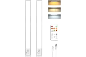 LENOMA 16in Under Cabinet Lighting with Remote, 160 LED Motion Sensor Light Indoor, 4000mAh USB Rechargeable Closet Lights, 3 Color Temps Wireless Under Counter Lights for Kitchen, Pantry, Stair, 2 Pack
