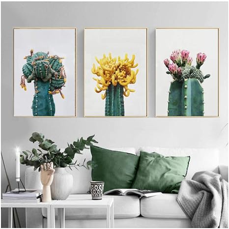 Amazon Co Jp サボテンキャンバス絵画緑植物花ポスター北欧スタイルの庭の壁アート写真リビングルームの装飾 50 70センチ 3ピース いいえフレーム ホーム キッチン