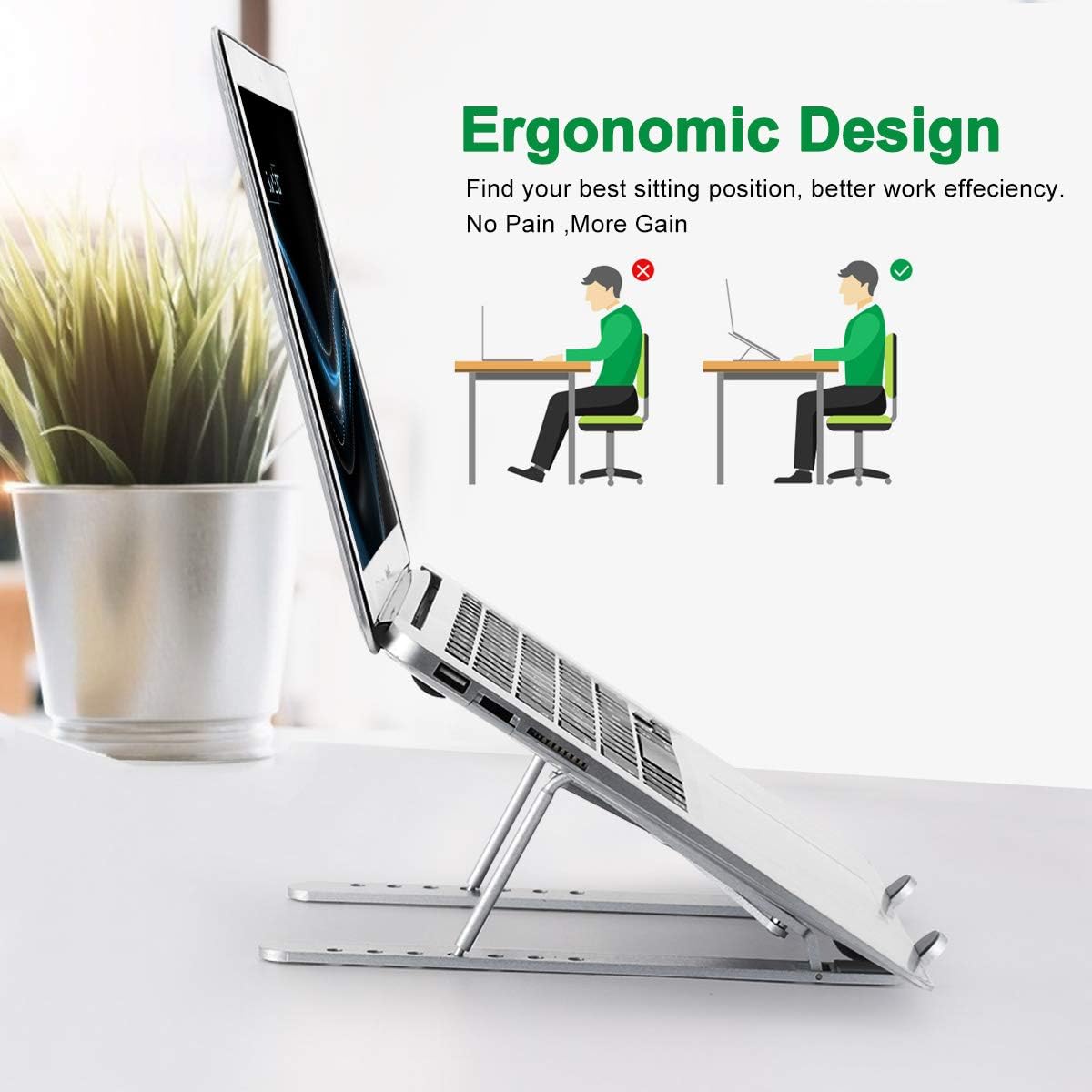 Adjustable Laptop Stand Notebook Riser Aluminium Foldable Portable Computer Book Stand for Desk Compatible with All Tablet and 10"-15" Devices: Electronics