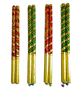 Avanti Creations Multicolor Brocade Lace Decorated Wooden Dandiya Sticks for Dance Garba Sticks for Navratri Celebration 14.4 Inches Large Size (Pack of 2 Pair)