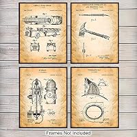 Firefighter Patent Art Prints - Vintage Wall Art Poster Set - Chic Modern Home Decor for Kids Room, Office, Man Cave, Living Room - Great Gift for Firemen, First Responders - 8x10 Photo - Unframed