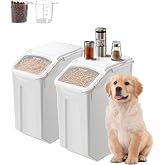 VEVOR Rice Storage Container, 4.5Gallon/20L x2 Capacity Large Dog Food Dispenser Bin, Kitchen Ingredient Grain Cereal Flour Bin, Pet food Containers with Wheels, 2 Measuring Cups, Airtight Lid, 2 Pack