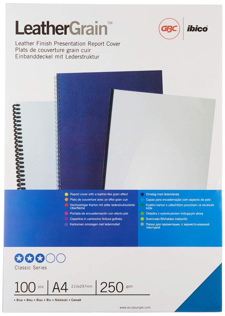 GBC LeatherGrain Binding Covers 250 gsm A4 100 - Blue
