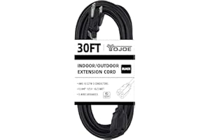 YOJOE Indoor Outdoor Extension Cord, 3 Prong 13A Weatherproof Power Extension Cord, 16 Gauge Heavy Duty 30 ft Black Extension Cord for Garage, Garden and Home, 16/3 SJTW UL Listed