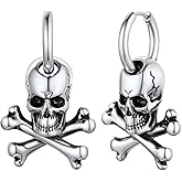Punk Gothic Skull Dangle Hoop Earrings for Men Women Cool Male Stainless Steel Jewelry Everyday Wearing Safe for Sensitive Ear