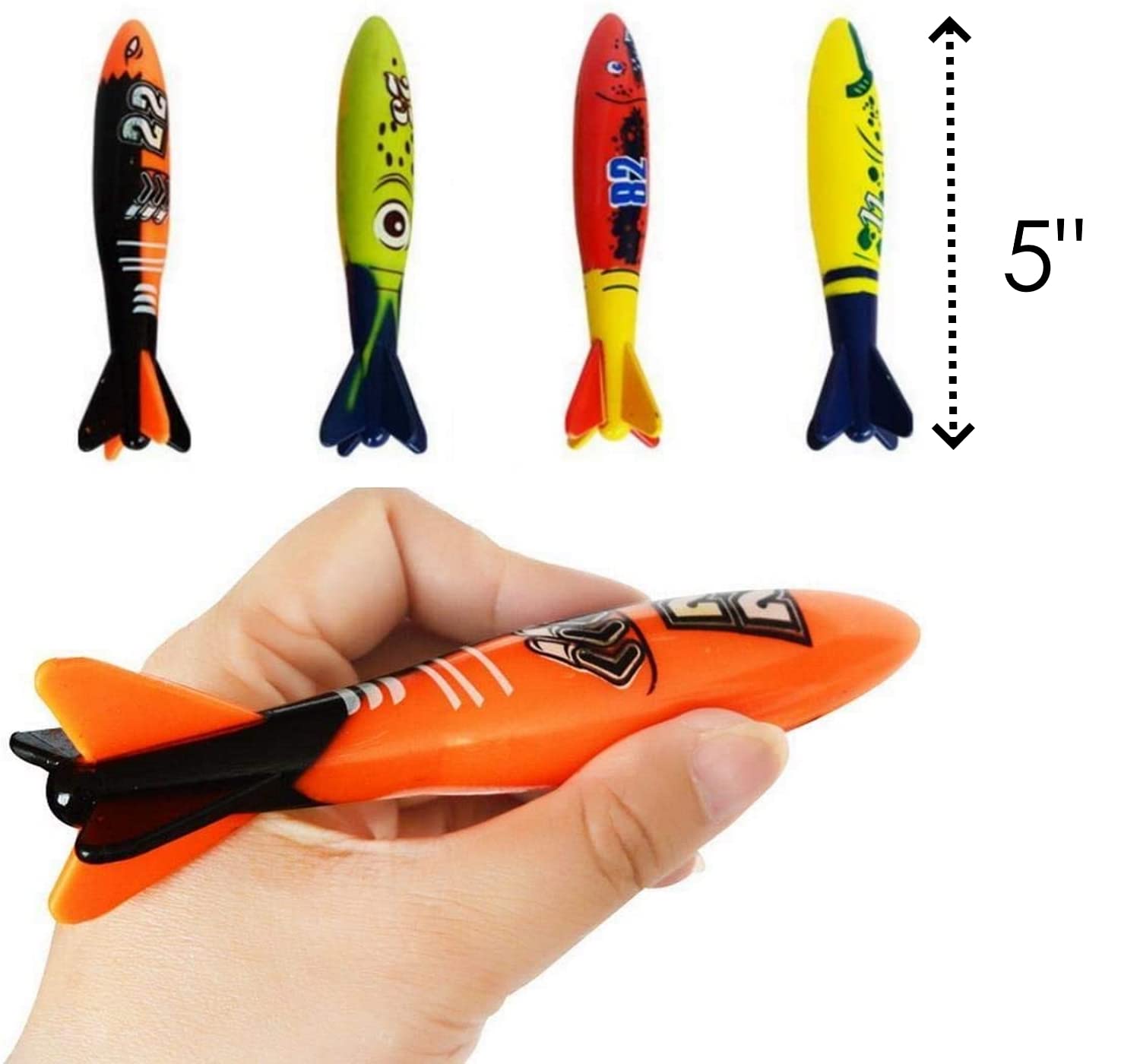 Haktoys Pool Toys Torpedo Diving Set – 8-Pack Dive Torpedos for Kids & Adults | Fast-Sinking Pool Torpedos for Swim Training, Underwater Games & Water Play | Gliding Diving Torpedo Rockets