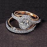 Dolland Luxury 2Pcs Oval Zircon Diamond Jewelry Ring Bridal Engagement Wedding Band Ring,White,#9