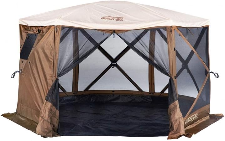 Amazon Com Clam Quick Set Escape Sky Camper 11 5 X 11 5 Portable Pop Up Outdoor Gazebo Screen Tent 6 Sided Canopy Shelter With Ground Stakes Carry Bag Brown Garden Outdoor