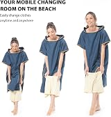 MOKANI Changing Robe Towel Poncho with Hood Dark Blue Microfiber Quick Dry view 3
