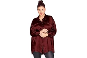 Cute Ann Womens Satin Silk Blouse Elegant Button Down Shirt Dressy Casual Long Sleeve Hi Low Tunic Blouse Shirt