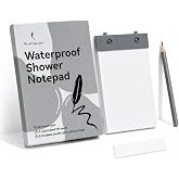 Waterproof Shower Notepad, Stone Paper Pad with Pencil &amp; Holder, 100 Pages | Write idea instantly while showering with waterproof stone paper, residue-free wall mount, reusable adhesive, included pencil