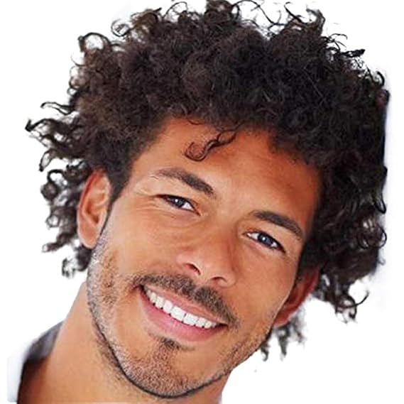 Beron Short Men Curly Kinky Wigs Dark Brown Curly Men Boy Wigs