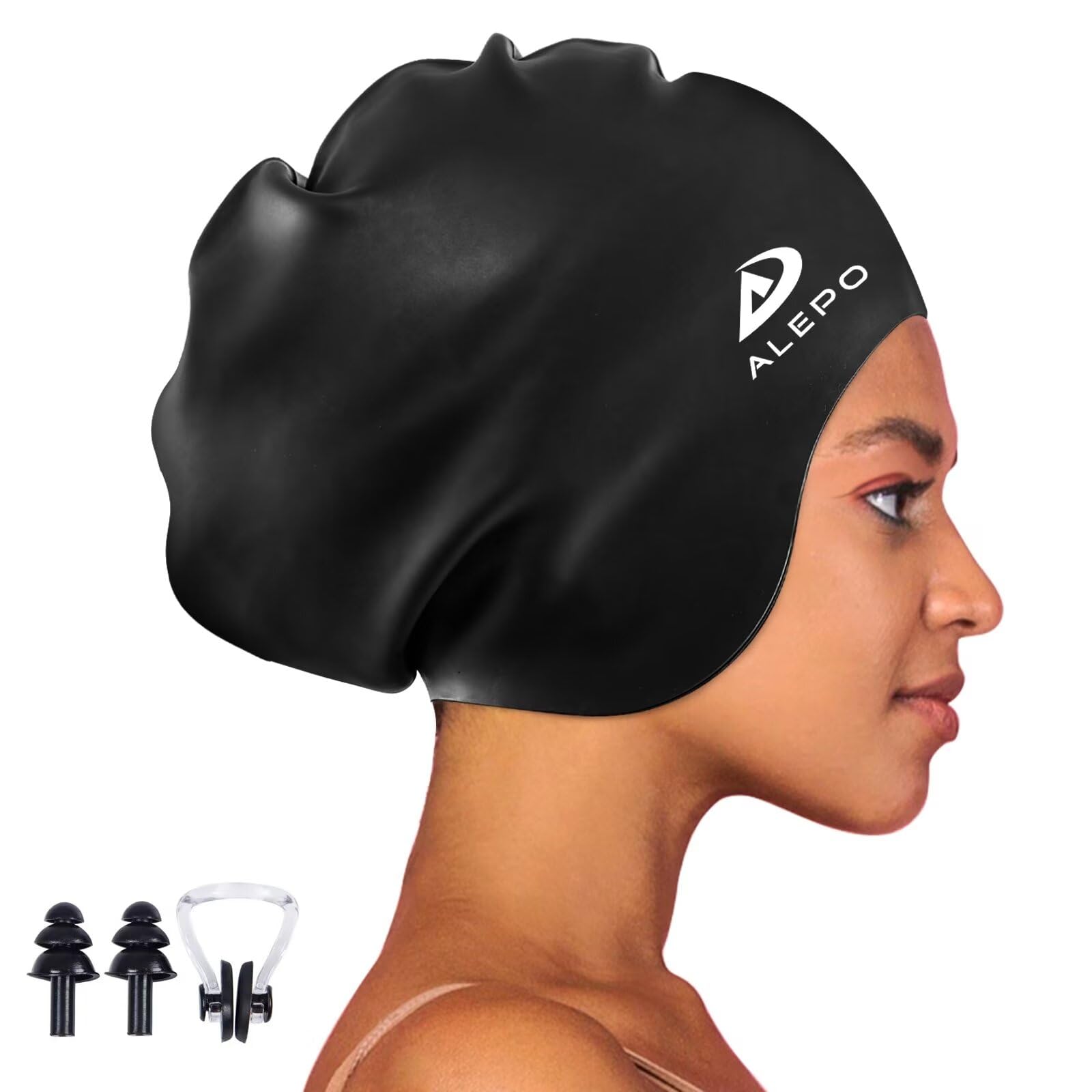 Photo 1 of Alepo Extra Large Swim Cap for Women Men, Durable Silicone Swimming Hat with Ear Protection, Unisex Adults Bath Swimming Caps for Long Thick Curly Hair & Dreadlocks Braids Weaves Afro Hair