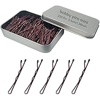 220 Count Mini Wavy 1.38 Inch Bobby Pins Brown, YINGFENG Small Hair Bobby Pins with Storage Box for Updos, Metal Hair Clips f