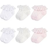 Baby girls Socks Ruffle Eyelet Lace Socks Infant Frilly White Dress Socks For Newborn