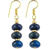 Natural Rondelle Gemstone Dangle Earrings for Women - 8mm Handmade 14k Gold Plated Hook Earrings - Crystal Healing Jewelry