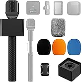 TONOR Wireless Mic Handle Compatible with DJI, RODE, Hollyland, Adjustable length Microphone Stand for ALL Lavalier Mic, Channel Flag Box, Rubber Grip, Wind Muff for Vlog, Reports, Interview, TP40