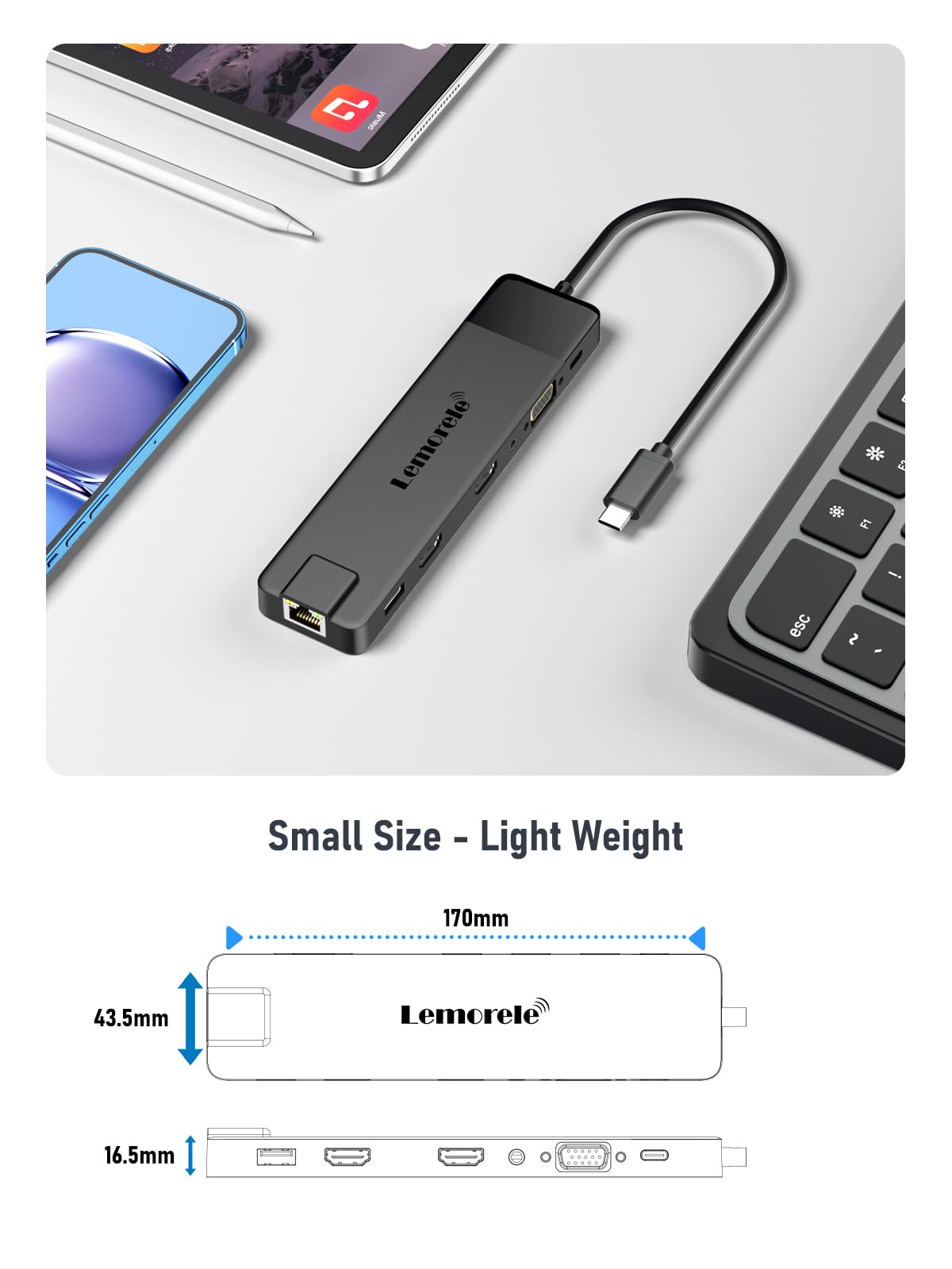 Docking Station USB C Hub 3 Display-2026 Upgrade mit Dual 4K HDMI, VGA, 1000M Ethernet, 4 USBA 3.0/2.0, 100W PD, SD/TF, AUX 3.5mm Multiport Adapter für Windows/Mac/Dell/HP und mehr Typ C Geräten 9
