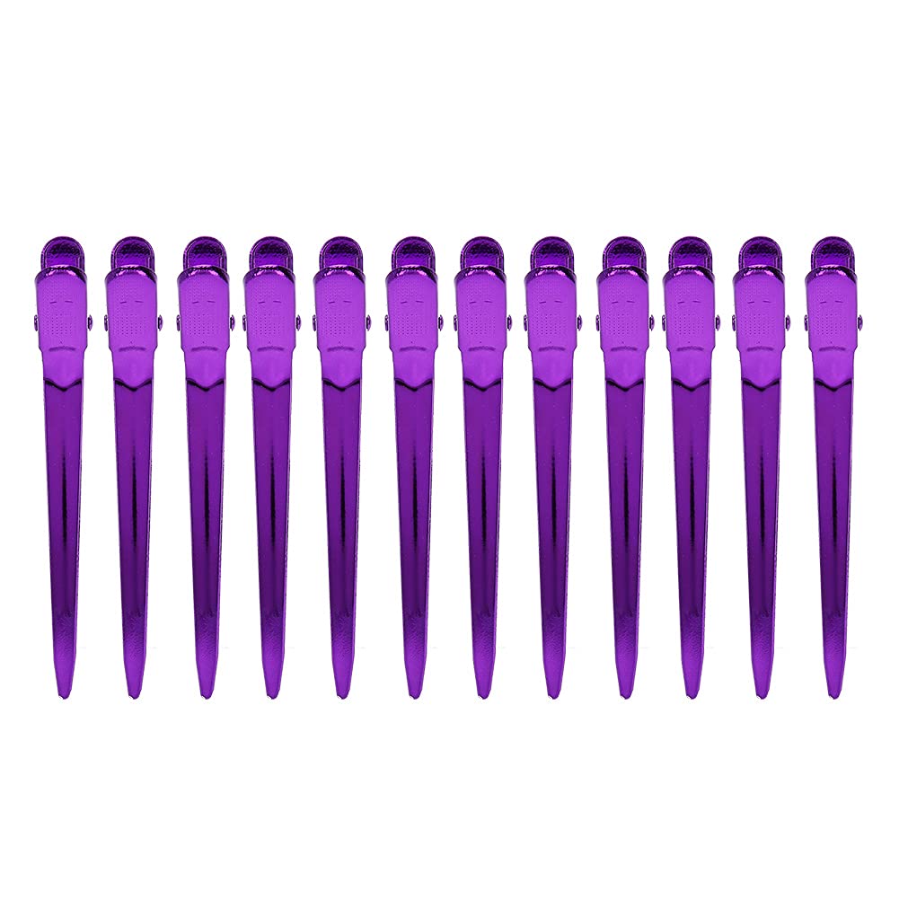 Hair Clips Hairpin for Salon 12pcs Salon Clamp Grips Hairdressing Barber Shop Duckbill (Purple)