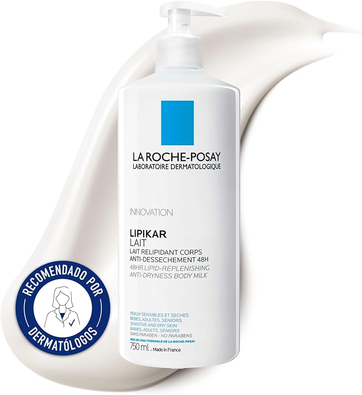 La Roche Posay Body Moisturing Milk, adequado para pele seca, muito seca ou atópica, 48 horas de hidratação e proteção, fórmula com niacinamida e manteiga de karité, Lipikar, 750 ml