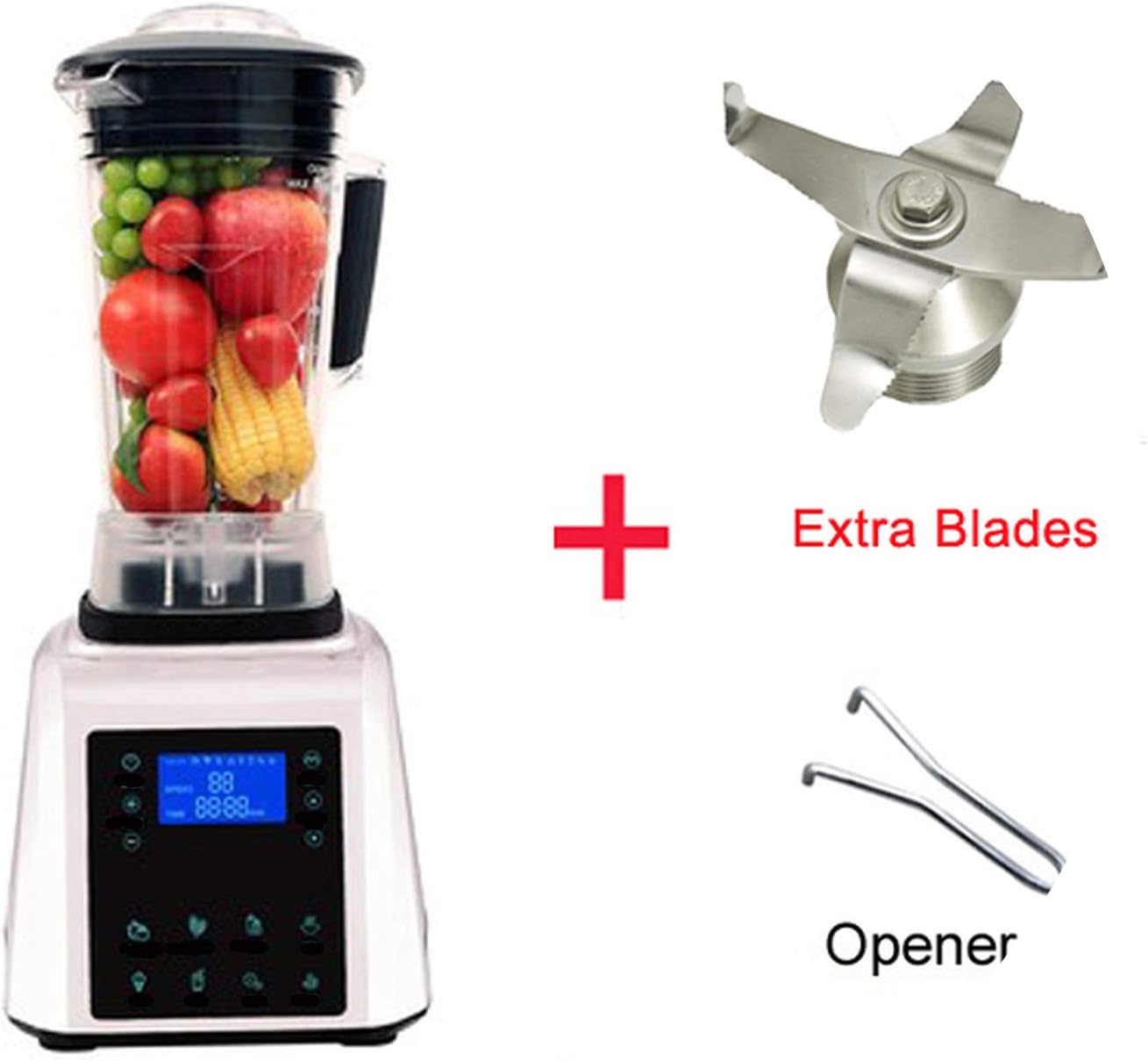 Automatic Digital Touchscreen 2L Professional Blender Mixer Juicer High Power Food Processor Green Fruit Smoothies,WHITE blades tool,AU Plug