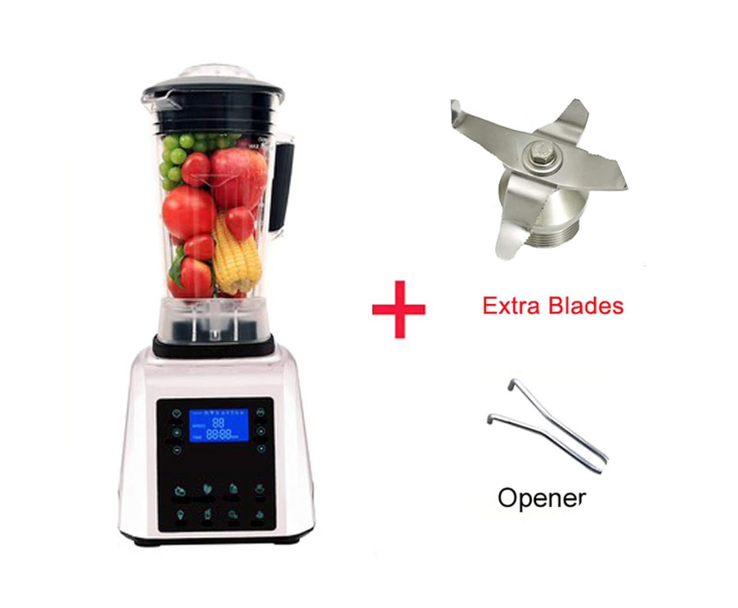 Automatic Digital Touchscreen 2L Professional Blender Mixer Juicer High Power Food Processor Green Fruit Smoothies,WHITE blades tool,EU Plug