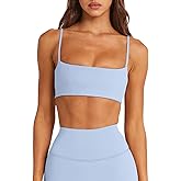 LASLULU Womens Adjustable Spaghetti Straps Sports Bra Square Neck Wireless Padded Workout Yoga Crop Tops